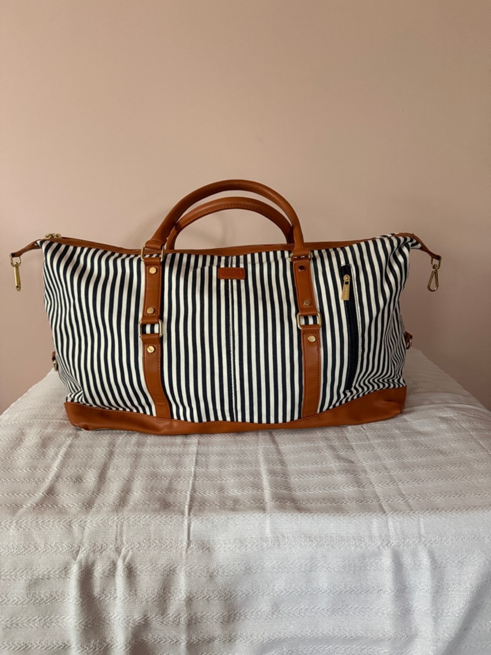 BAOSHA Striped Canvas Travel Weekender Bag